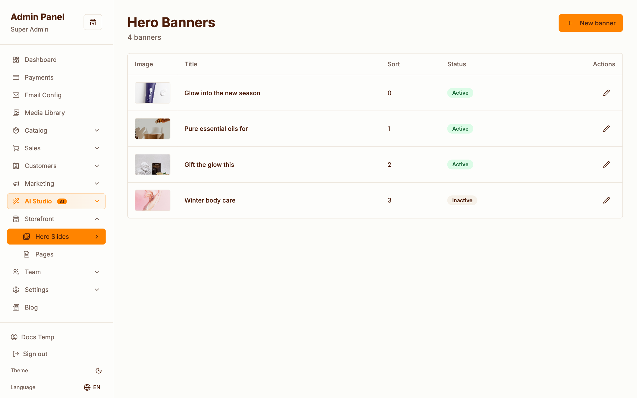 Hero slides