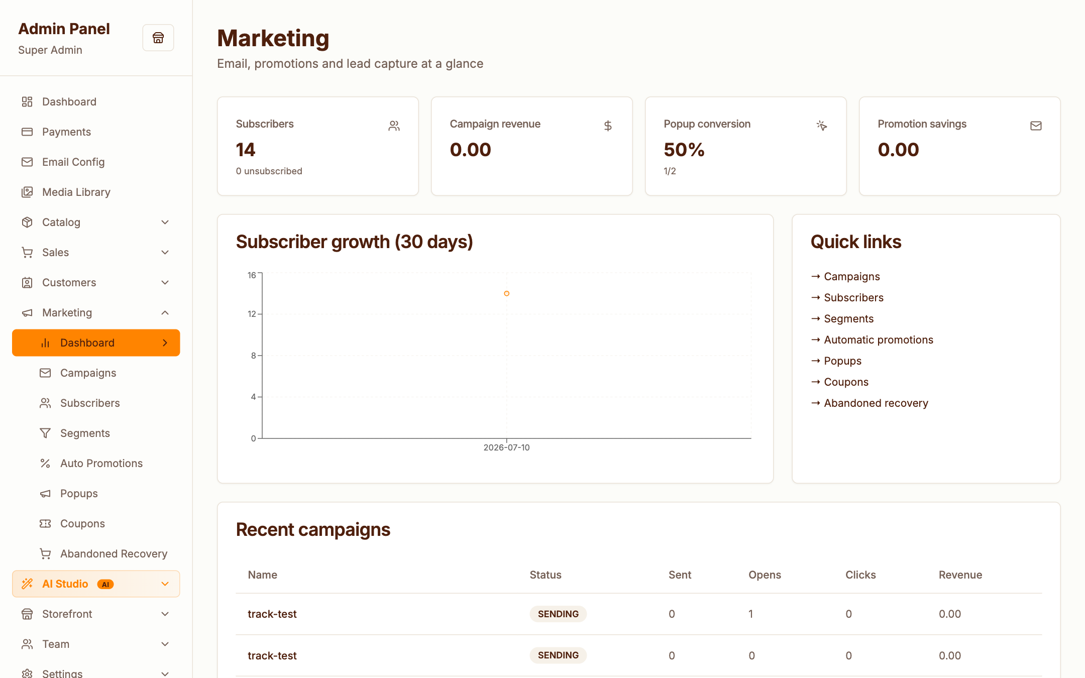 Marketing dashboard