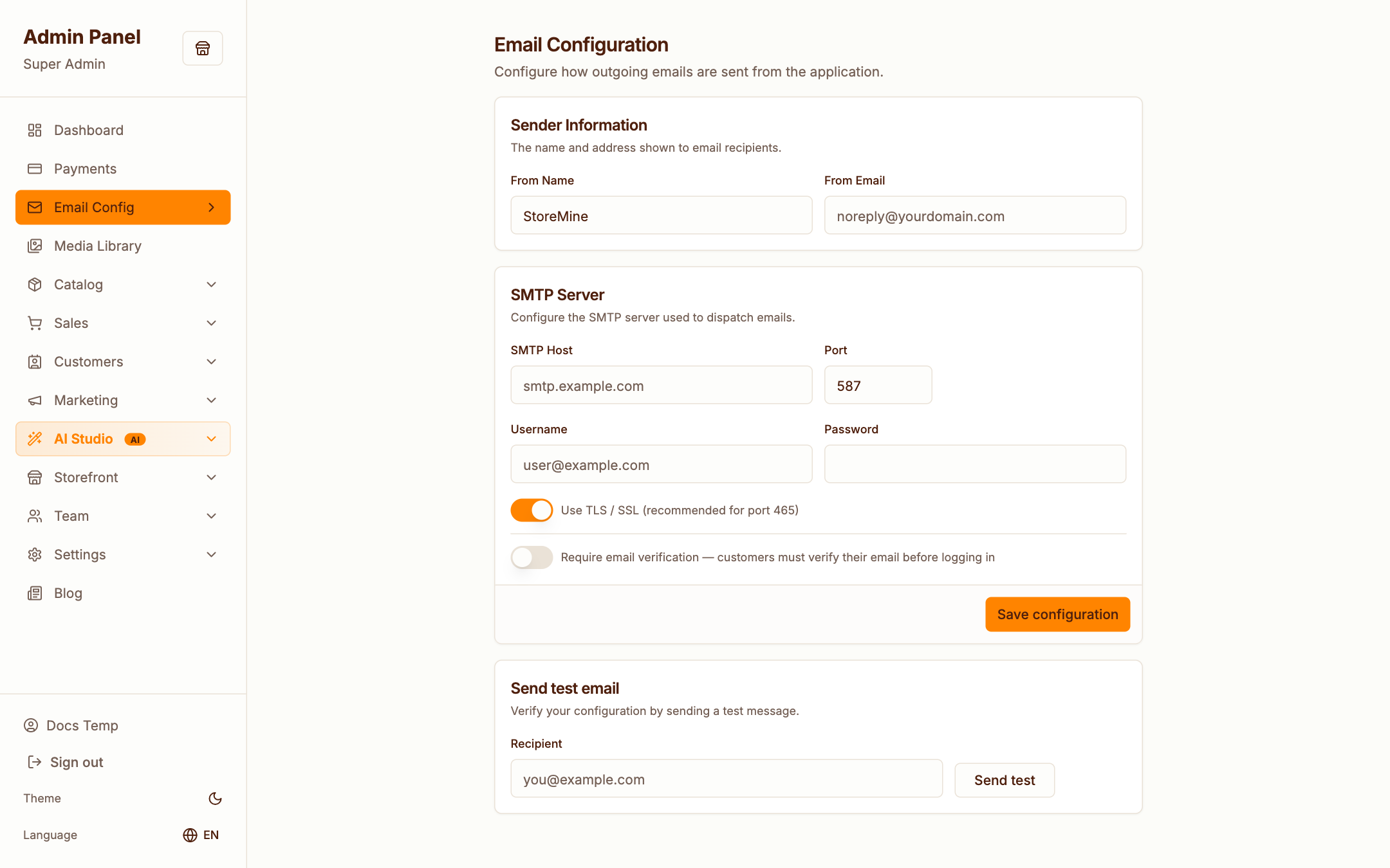 Email settings