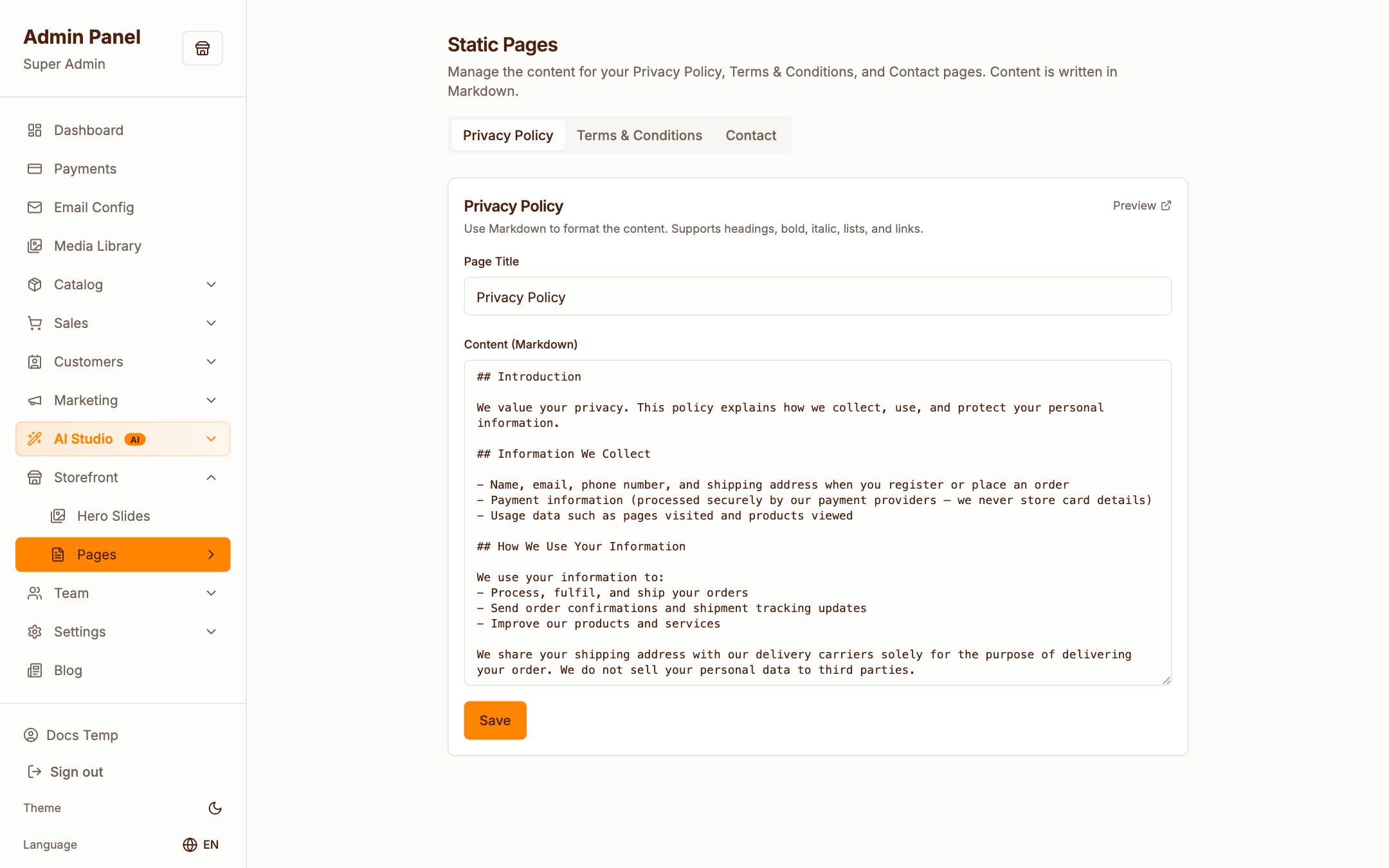Static pages