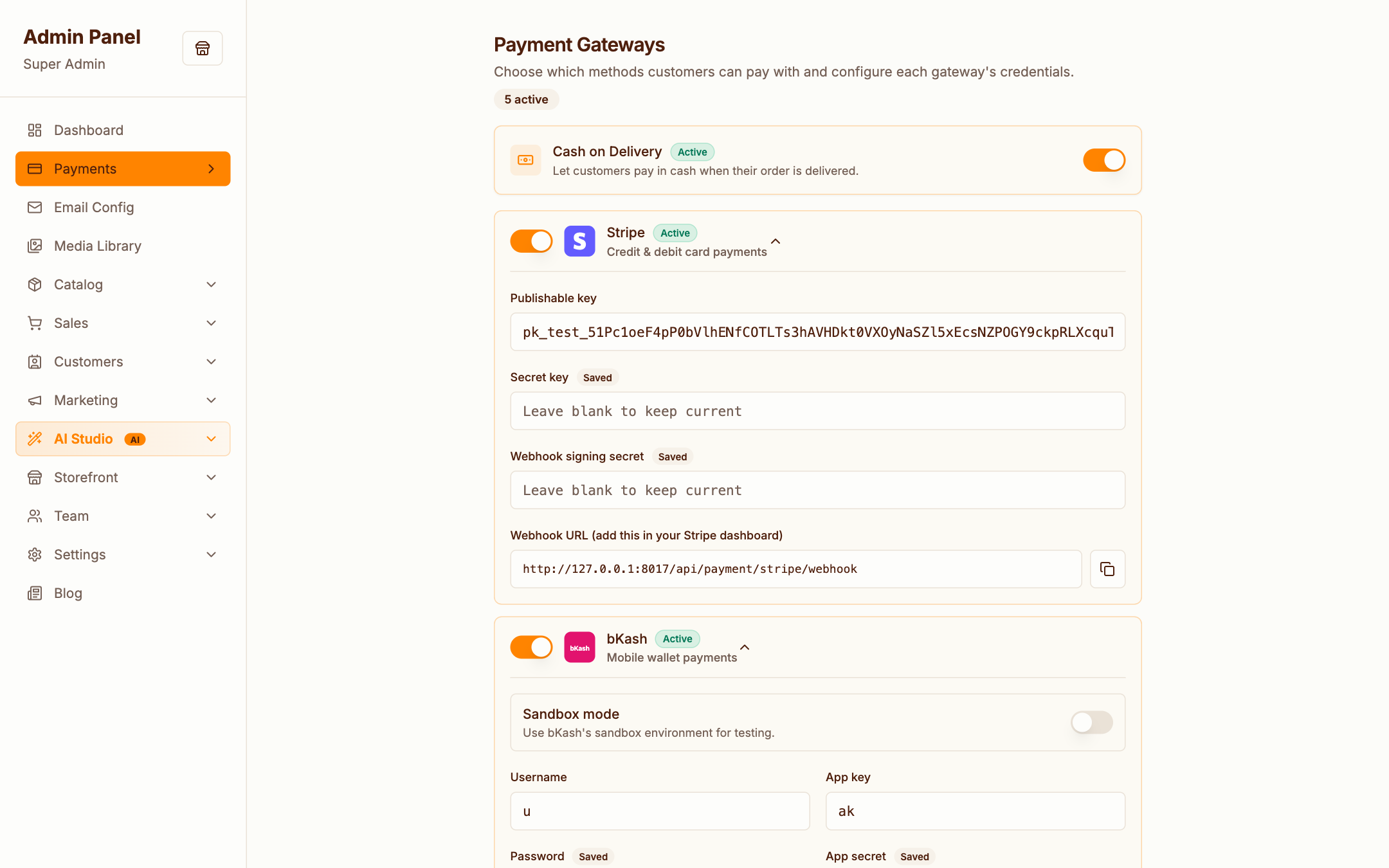 Payment settings