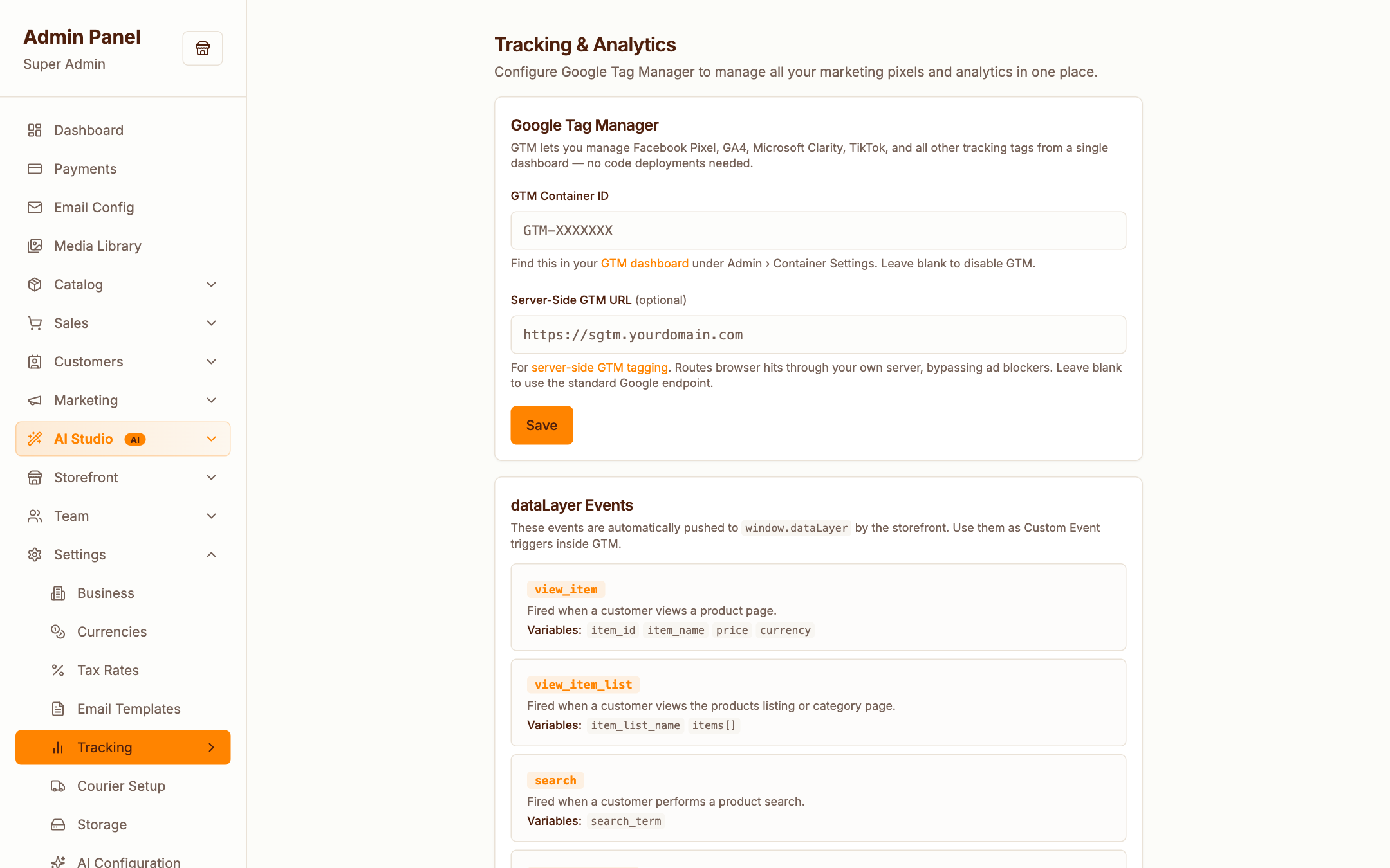 Tracking settings